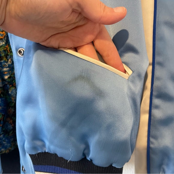 Vintage Coach Reversible Varsity Jacket M/L Blue Satin Bomber Floral Snap *Flaw - Picture 4 of 16